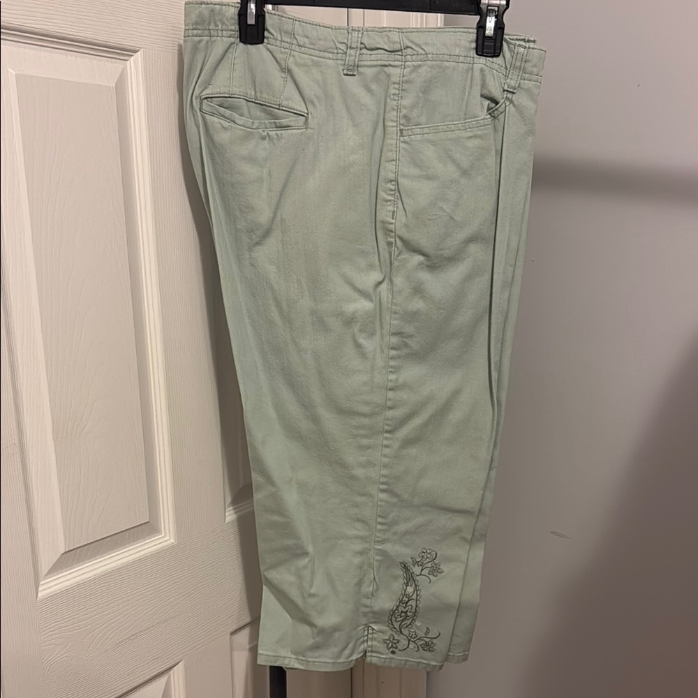Light Green Embroidered capri pants